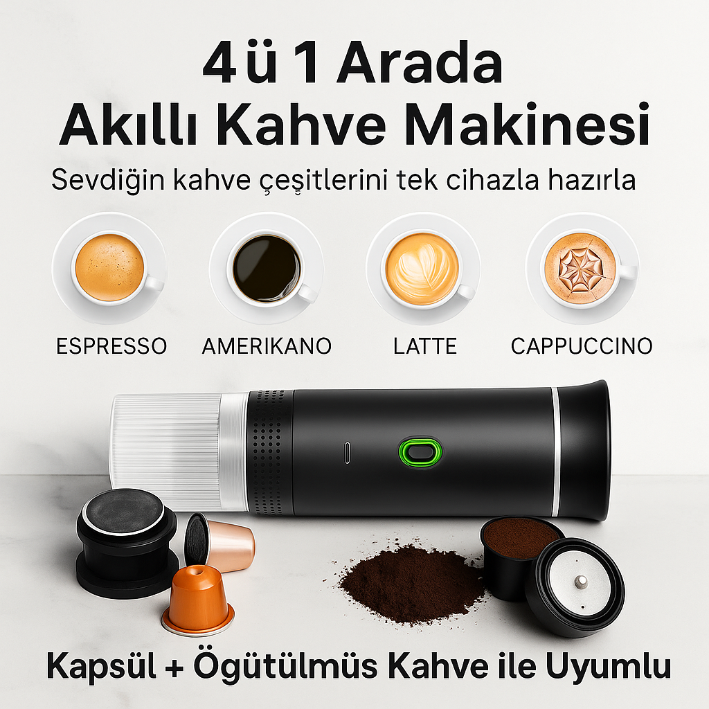 Taşınabilir Kablosuz Espresso ve Filtre Kahve Makinesi